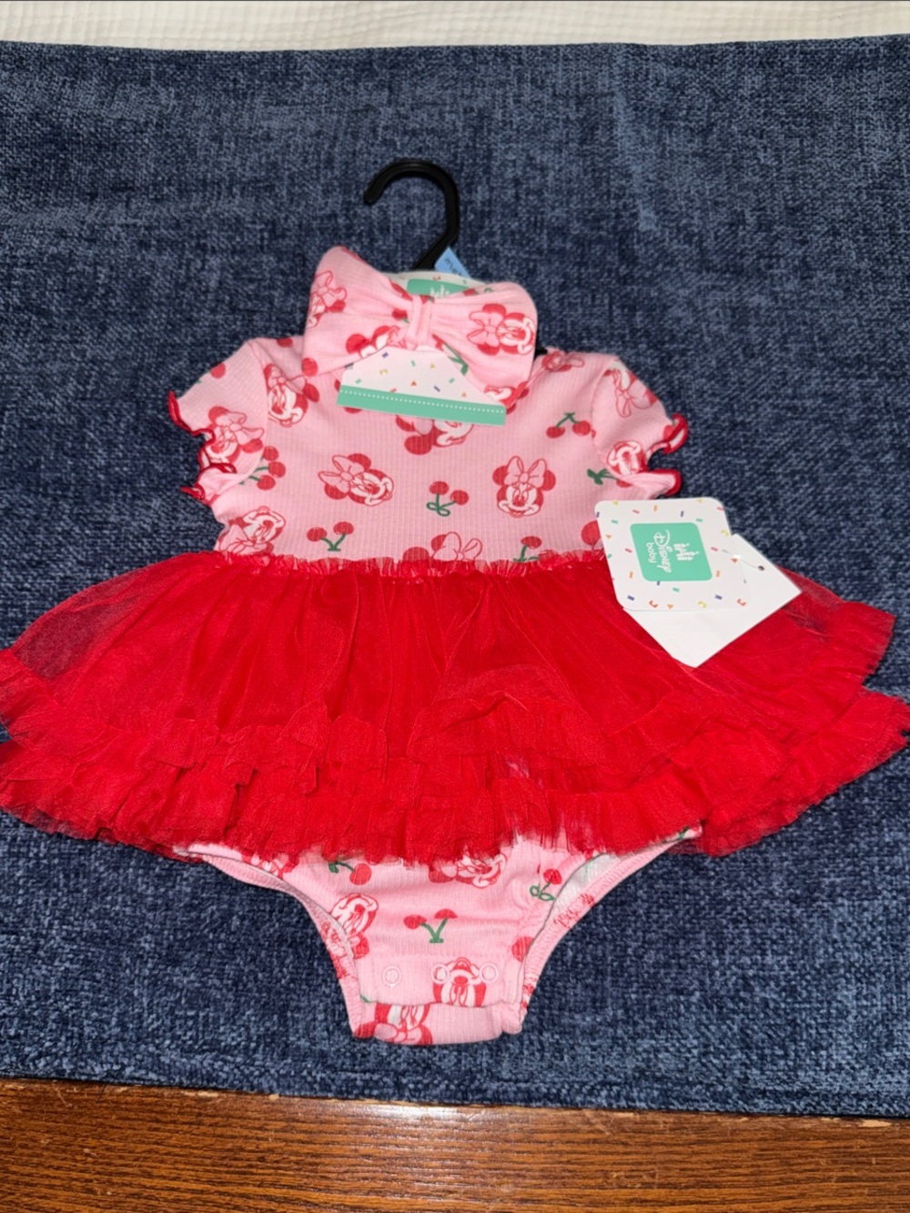 Disney Pink and Red Minnie Mouse Tulle Tutu One-Piece Bodysuit